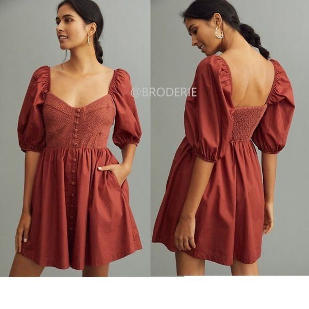 ANTHROPOLOGIE Maeve Puff-Sleeved Sweetheart Mini dress Size S